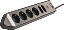 Удлинитель Brennenstuhl estilo corner extension угловой (2м, 6 роз, 2 USB 3.1А, серебристо-черный, 1153590610)