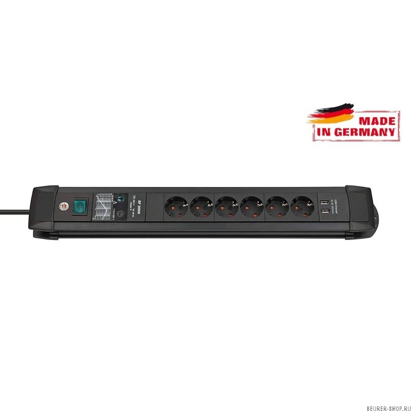 Сетевой фильтр Brennenstuhl Premium-Line (30.000 A, 3 м, 6 розеток, 2 USB, черный, 1156000536)
