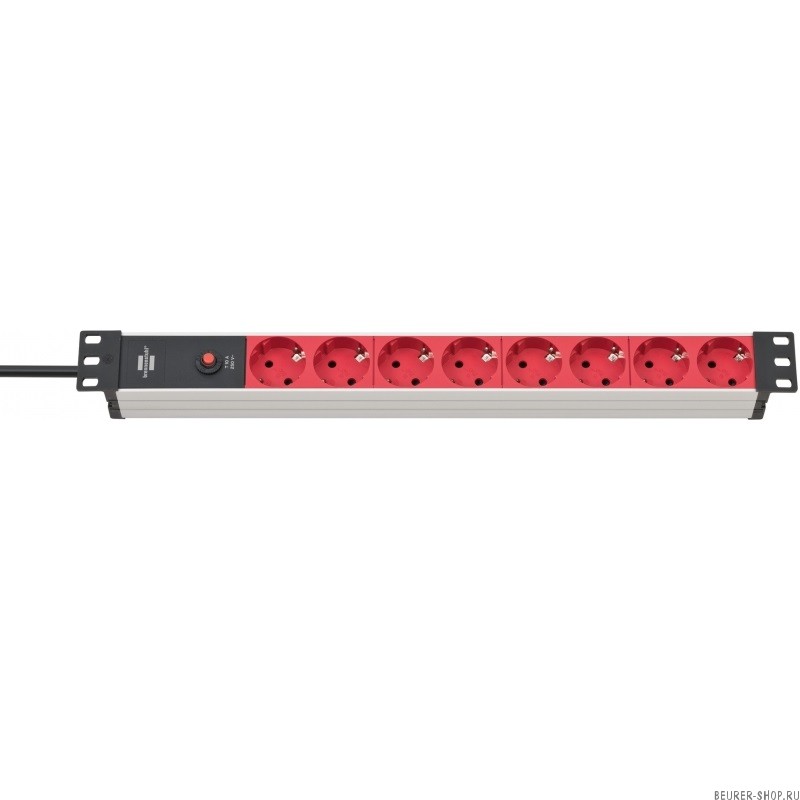 Удлинитель Brennenstuhl Alu-Line 19 дюймов (2 м., кабель черный 1 мм 2, 8 роз.,16 А, выкл, IP20, 1390007118)